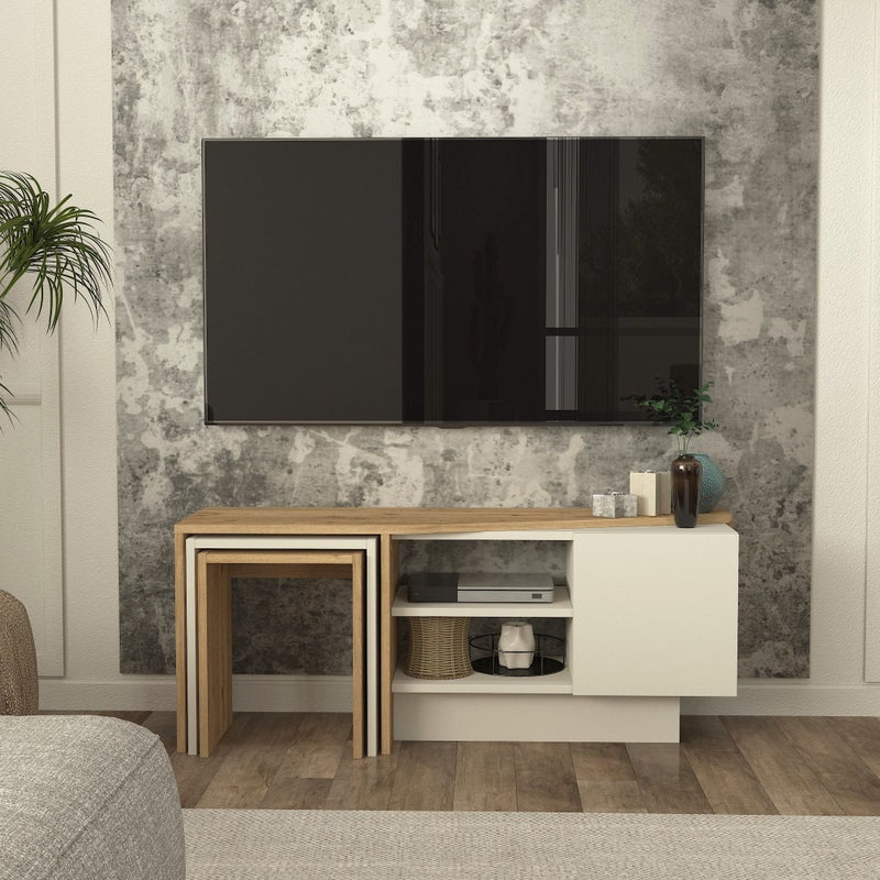 Home Canvas Rodega TV Stand with Nesting Table – Sepet Sandstone Finish | Upto 55 inch TV - Image 2